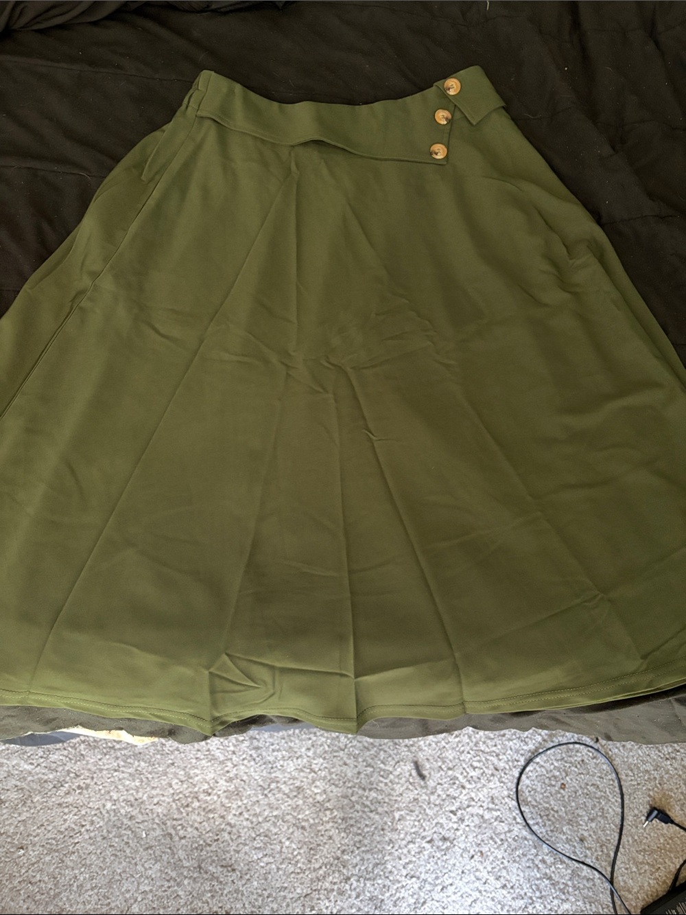 Olive Green A-Line Women's Skirt with Button Accent